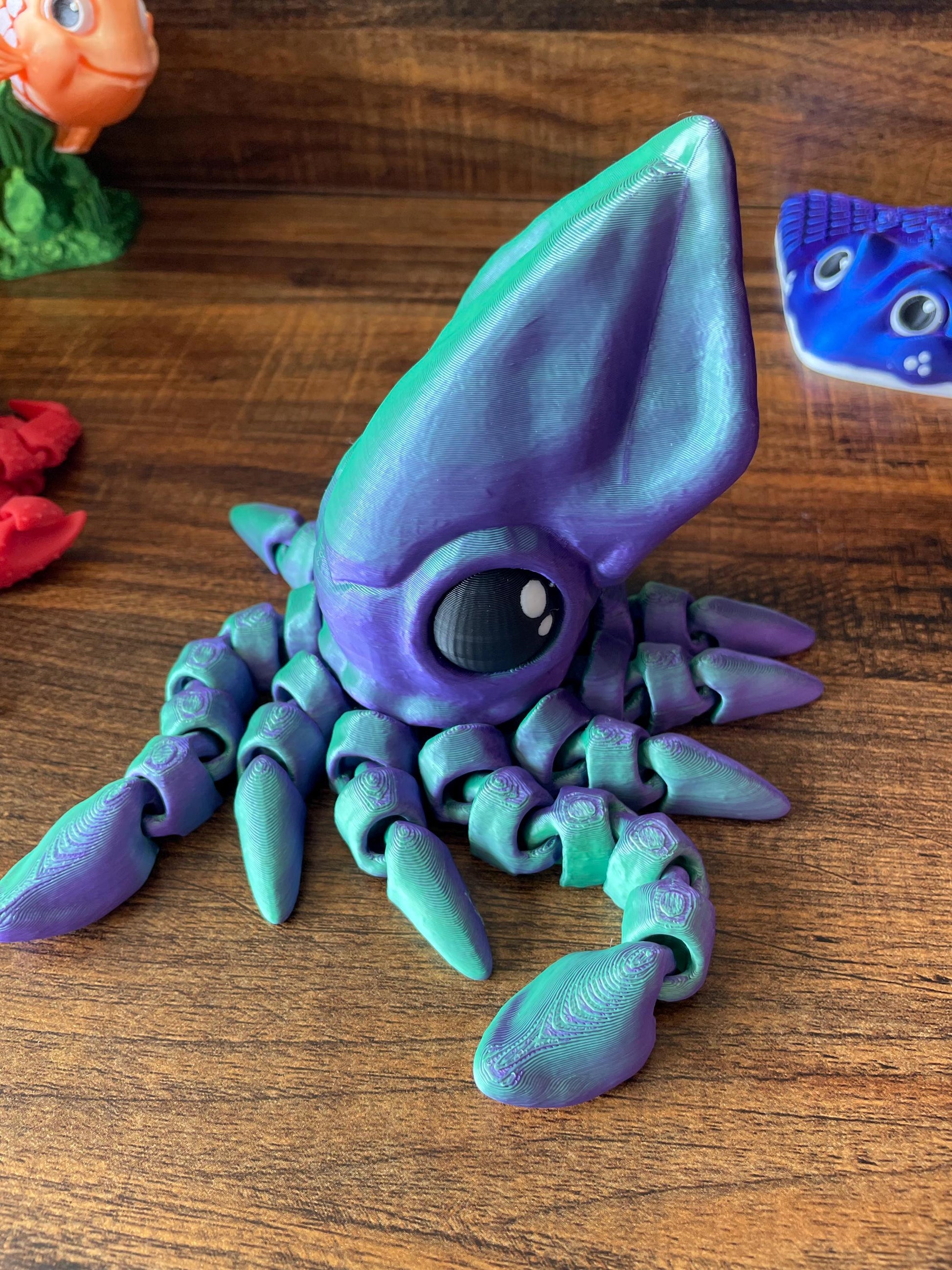 Articulated Squid - 3D Printed Ocean Animal Figurine & Fidget Toy