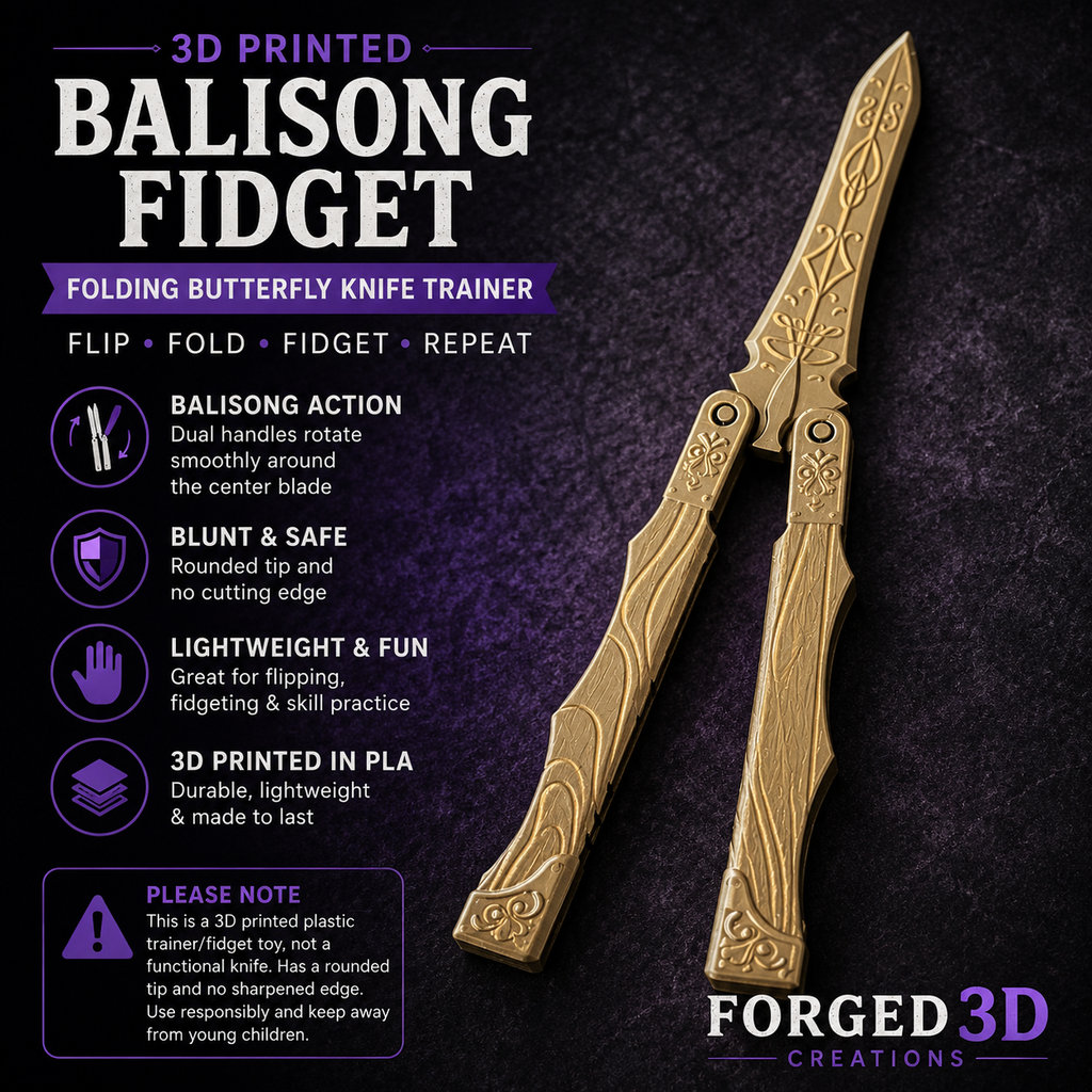 3D Printed Balisong Fidget – Folding Butterfly Knife Trainer