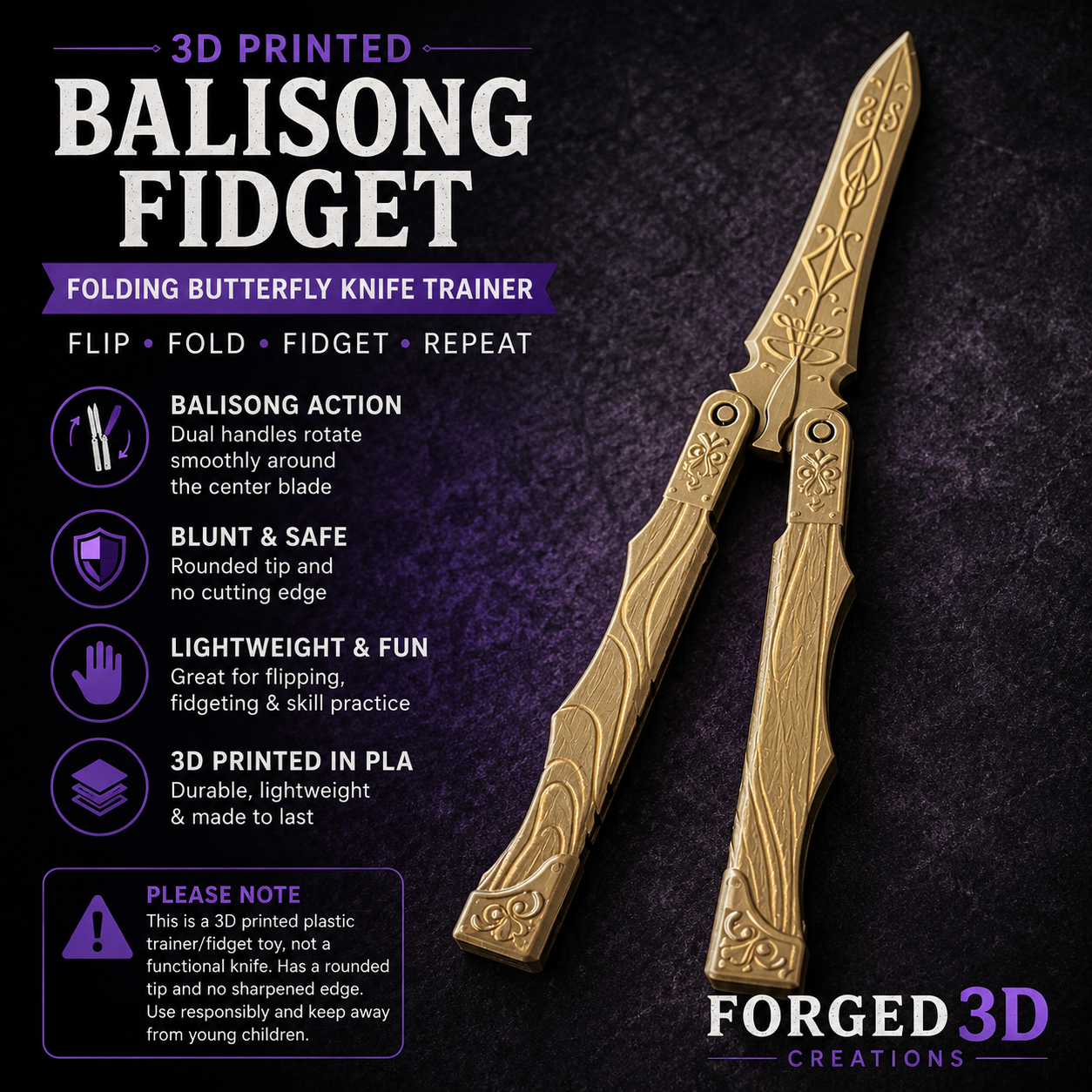 3D Printed Balisong Fidget – Folding Butterfly Knife Trainer
