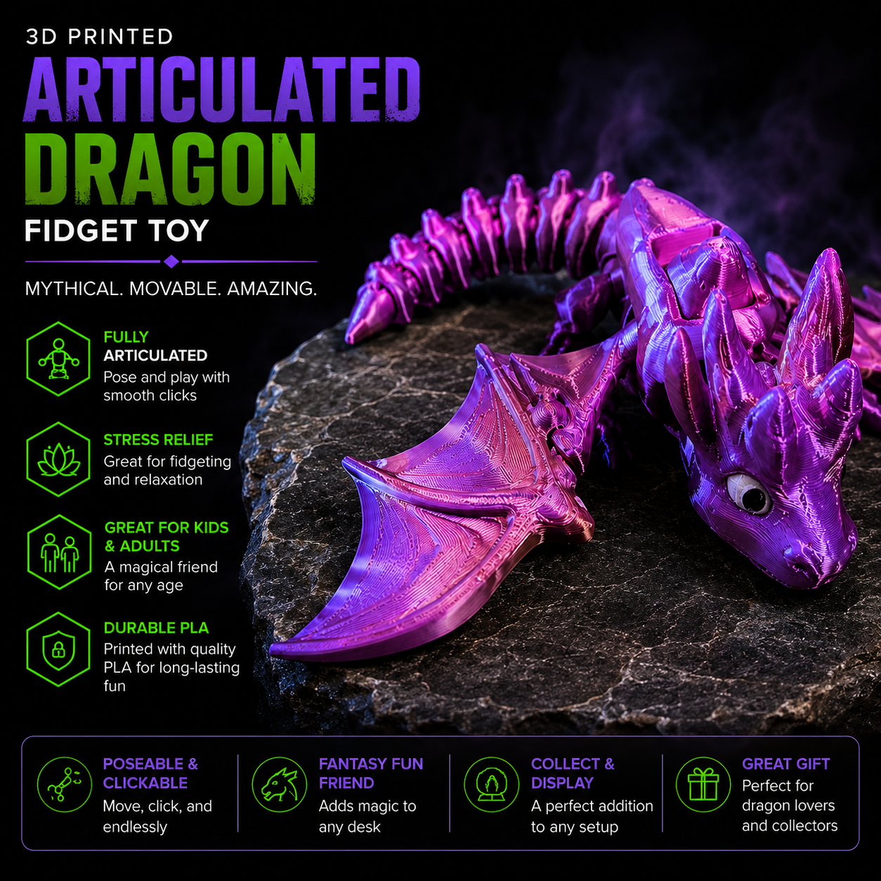 3D Printed Articulated Clicker Friends – Animal Fidget Toys & Desk Buddies