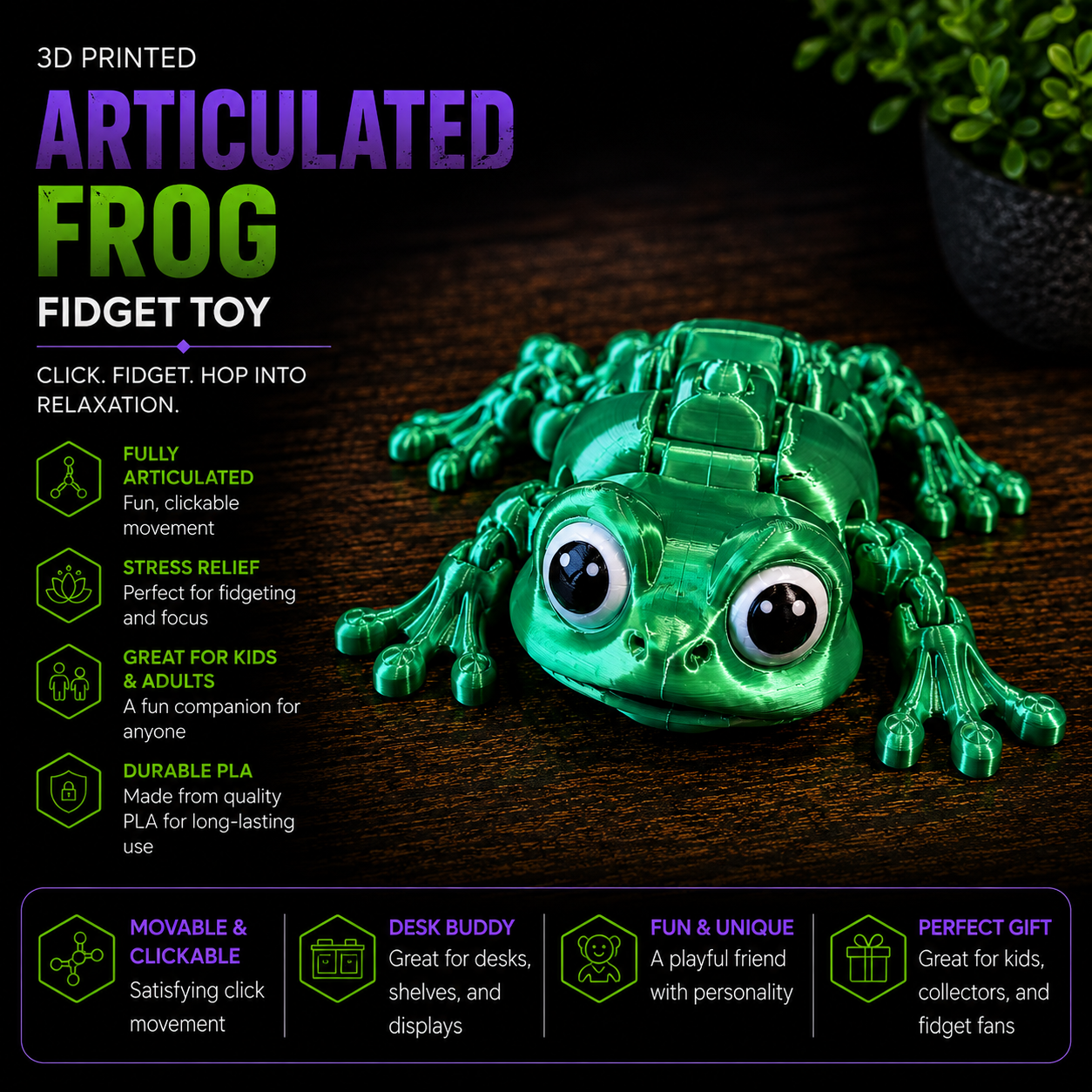 3D Printed Articulated Clicker Friends – Animal Fidget Toys & Desk Buddies