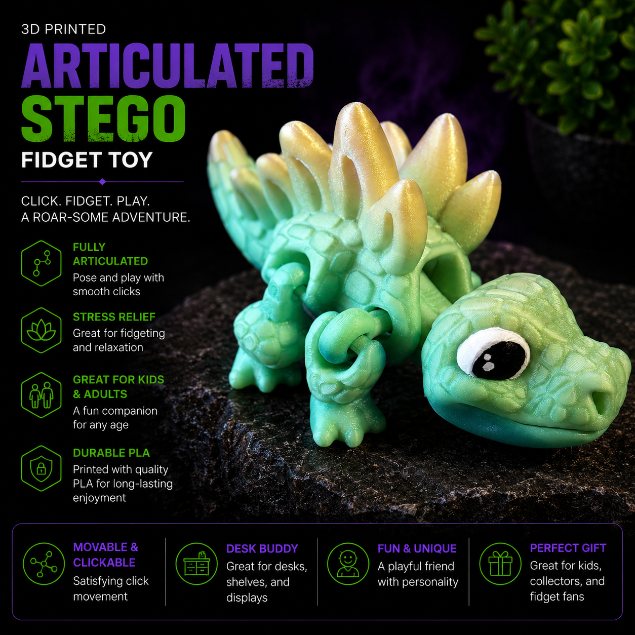 3D Printed Articulated Clicker Friends – Animal Fidget Toys & Desk Buddies