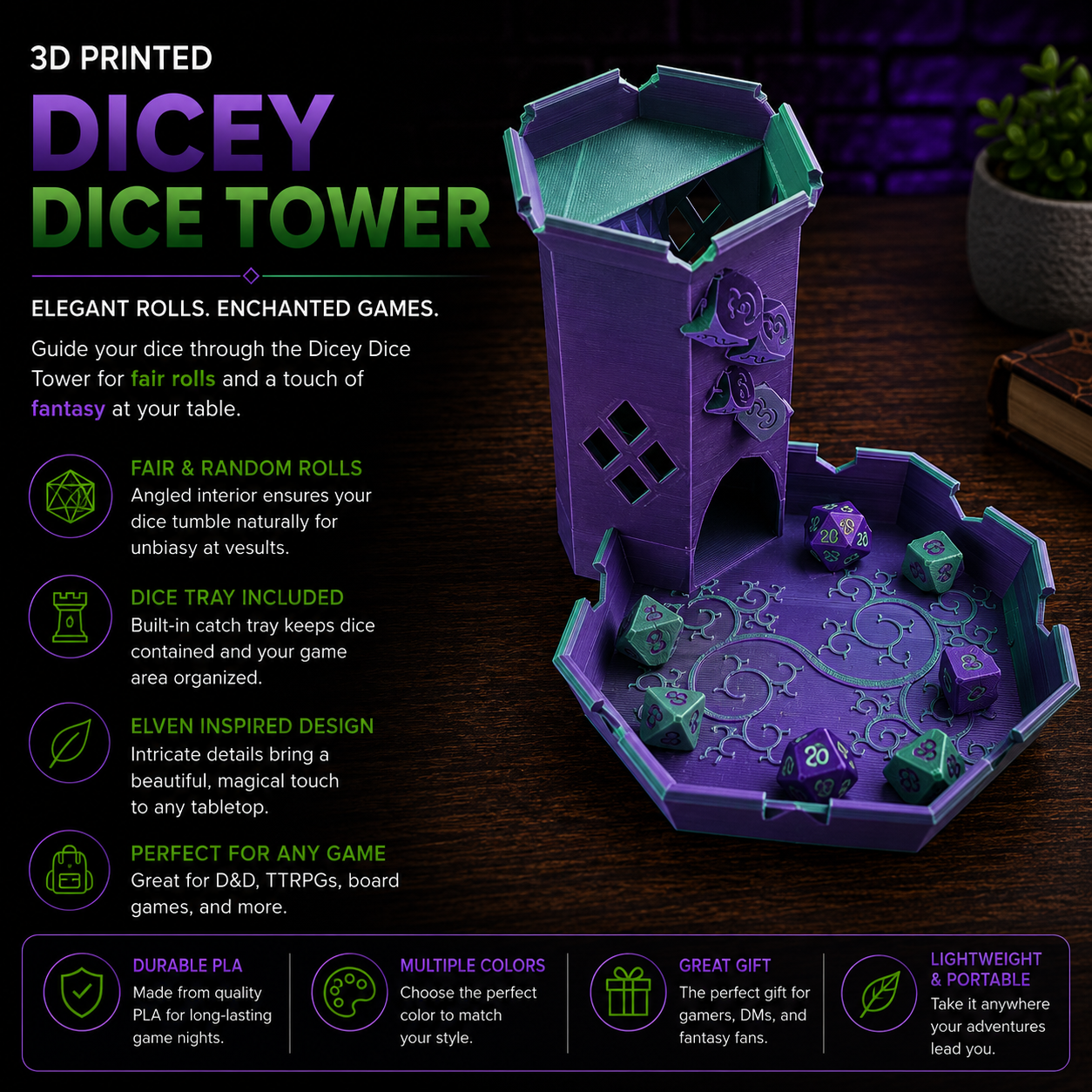 3D Printed Dice Tower – Portable D&D & TTRPG Dice Roller