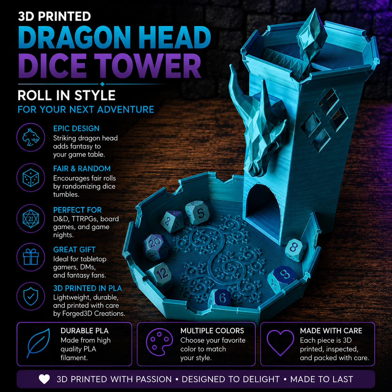 3D Printed Dragon Head Dice Tower – D&D & TTRPG Dice Roller