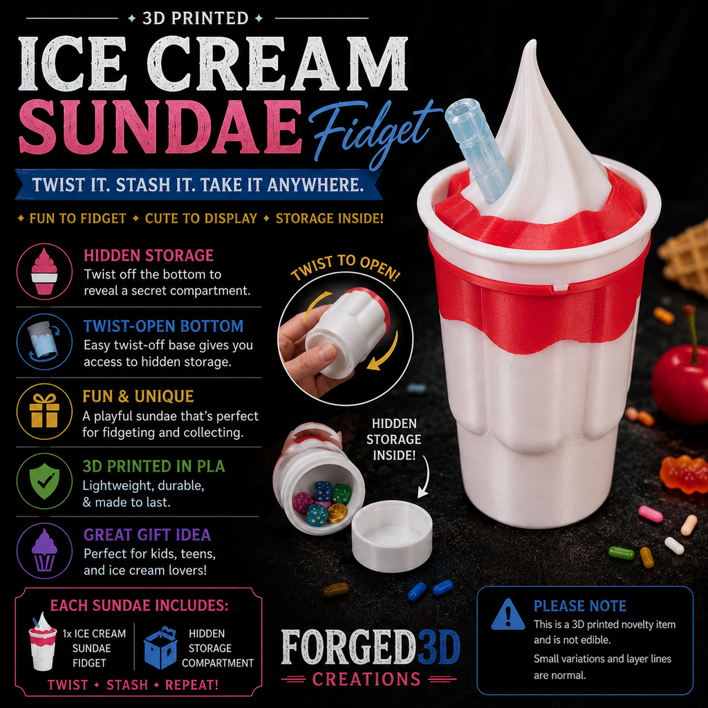 3D Printed Ice Cream Sundae Fidget – Hidden Storage Compartment