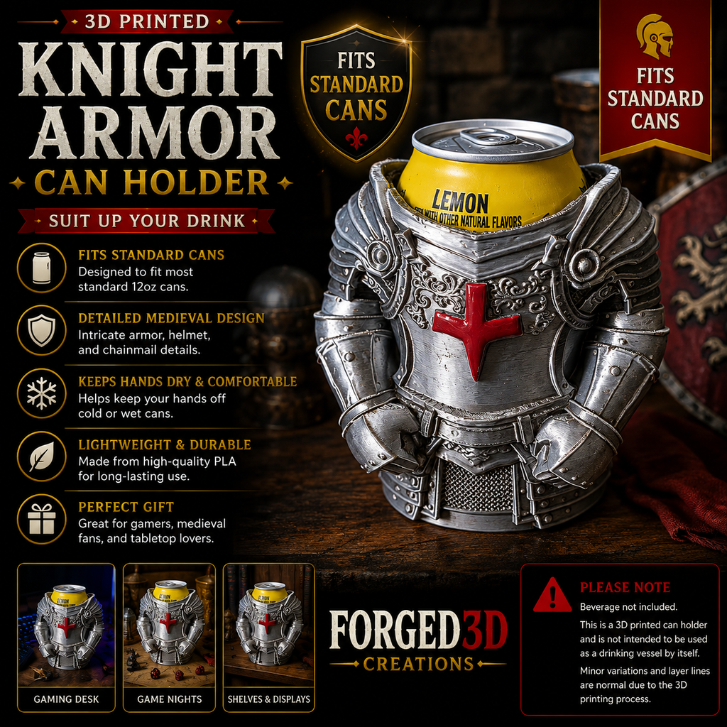 3D Printed Knight Armor Can Holder – Medieval Drink Holder