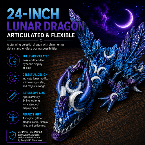 24-Inch 3D Printed Lunar Dragon – Articulated Celestial Dragon