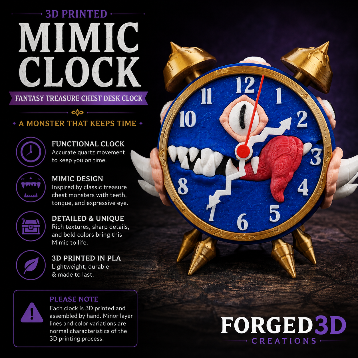 3D Printed Mimic Clock – Fantasy Monster Desk Clock