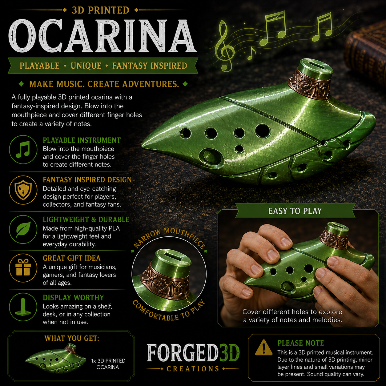 3D Printed Ocarina – Playable Fantasy Wind Instrument