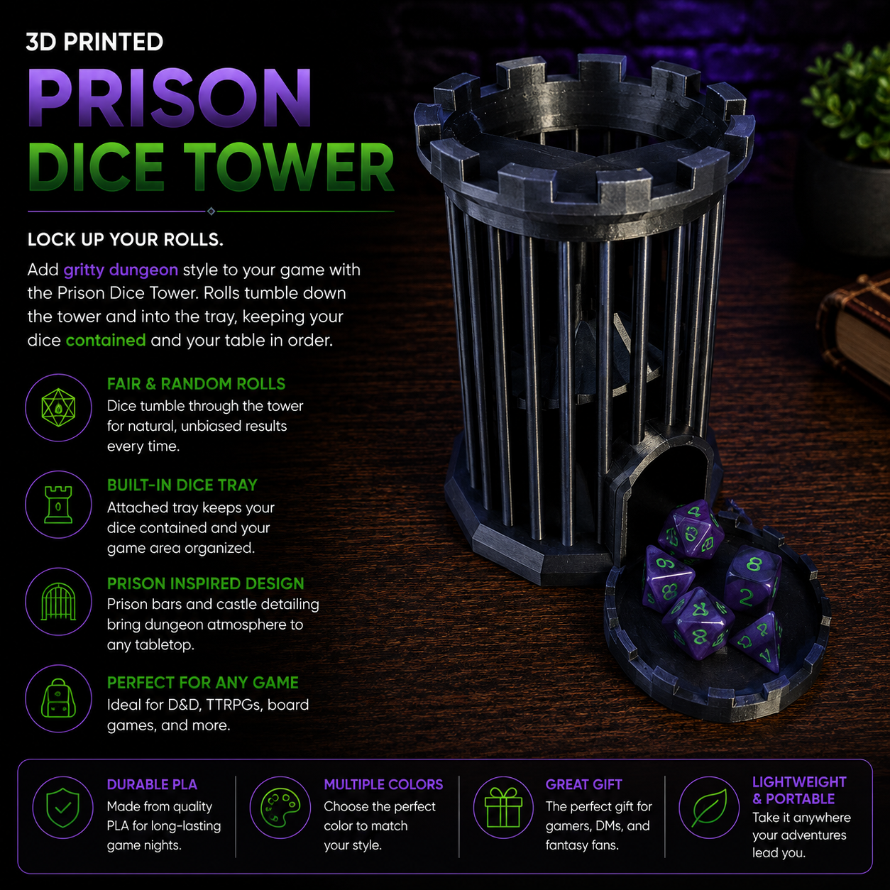 3D Printed Prison Dice Tower – D&D & TTRPG Dice Roller