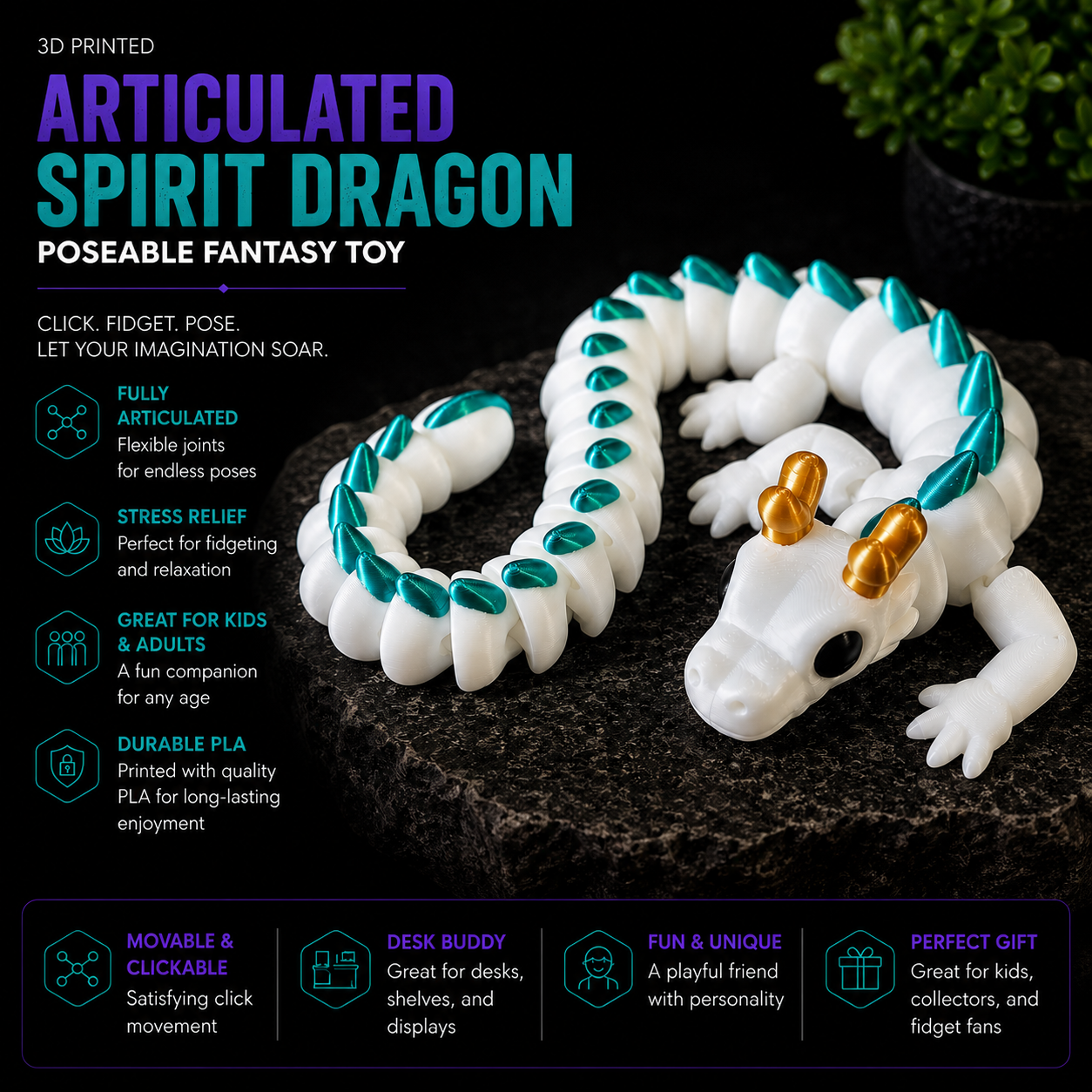 3D Printed Articulated Spirit Dragon – 17.5" Fantasy Dragon